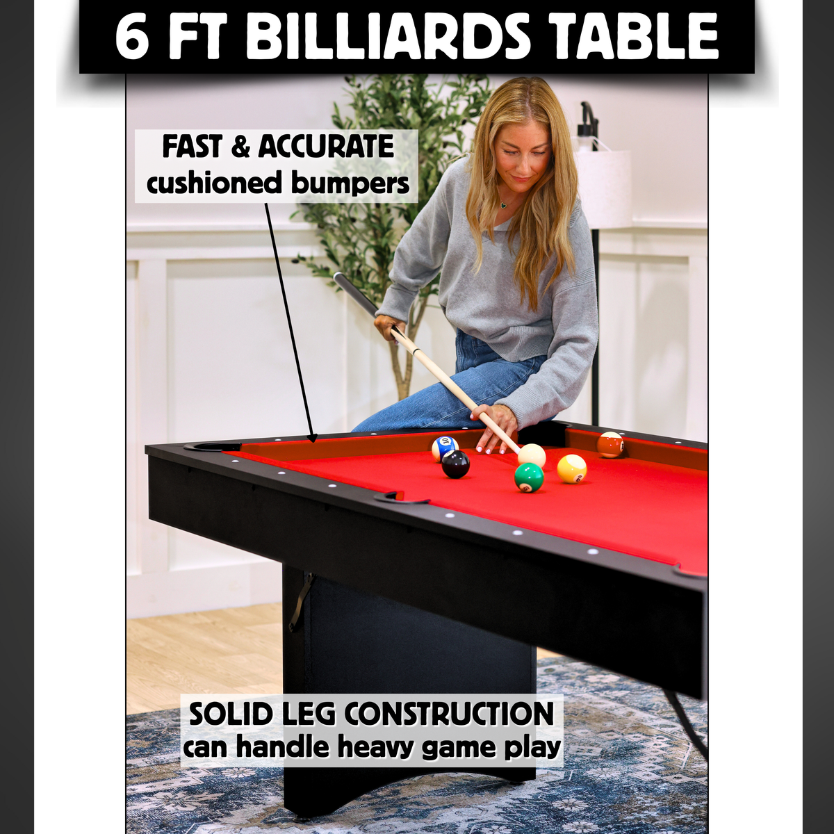 Red 6' Portable Ashford Pool Table
