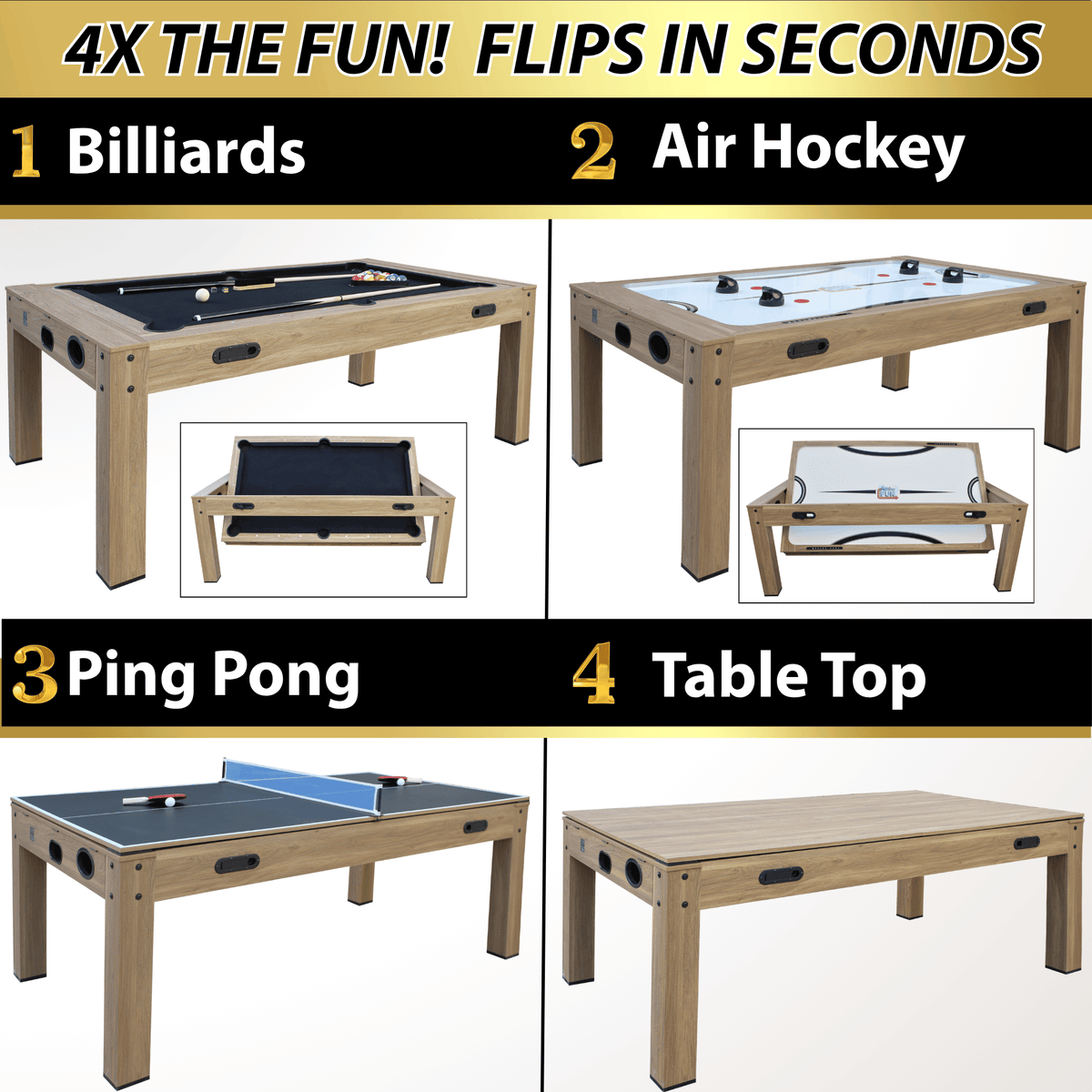 Natural Oak “The Transformer” 7’ 4 in 1 Multi-Game Table