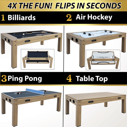 Natural Oak “The Transformer” 7’ 4 in 1 Multi-Game Table