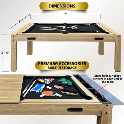 Natural Oak “The Transformer” 7’ 4 in 1 Multi-Game Table