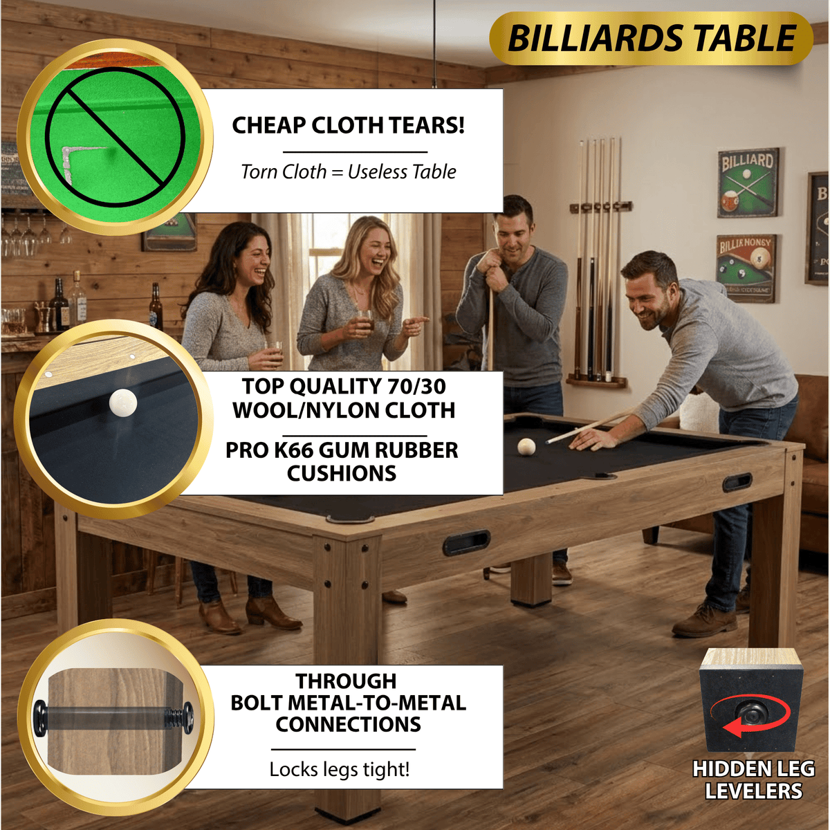 Natural Oak “The Transformer” 7’ 4 in 1 Multi-Game Table