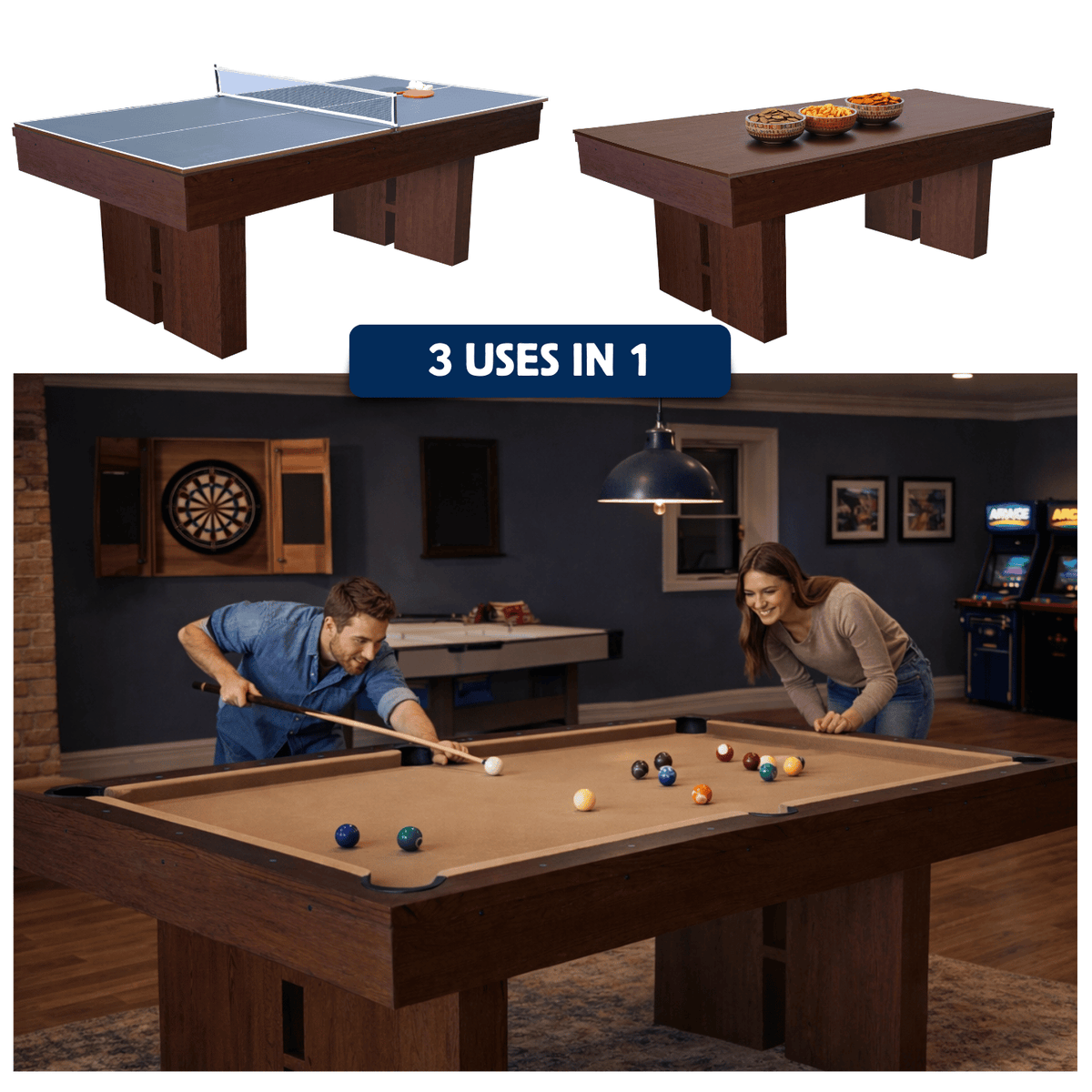 "The Westwood" 7' Multi-Game Table With Benches