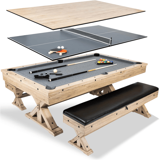 Rustic Oak "The Rockford" 7' Multi-Game Table With Benches