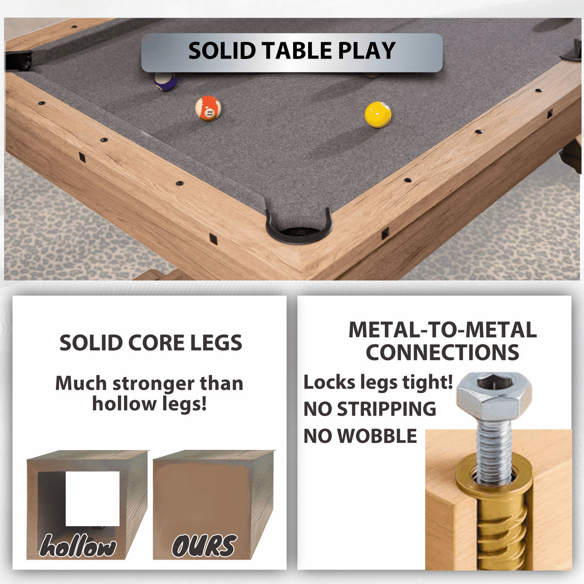 Rustic Oak "The Rockford" 7' Multi-Game Table With Benches