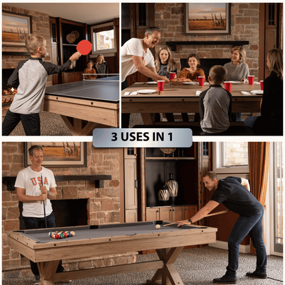 Rustic Oak "The Rockford" 7' Multi-Game Table With Benches