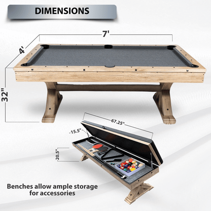 Rustic Oak "The Rockford" 7' Multi-Game Table With Benches