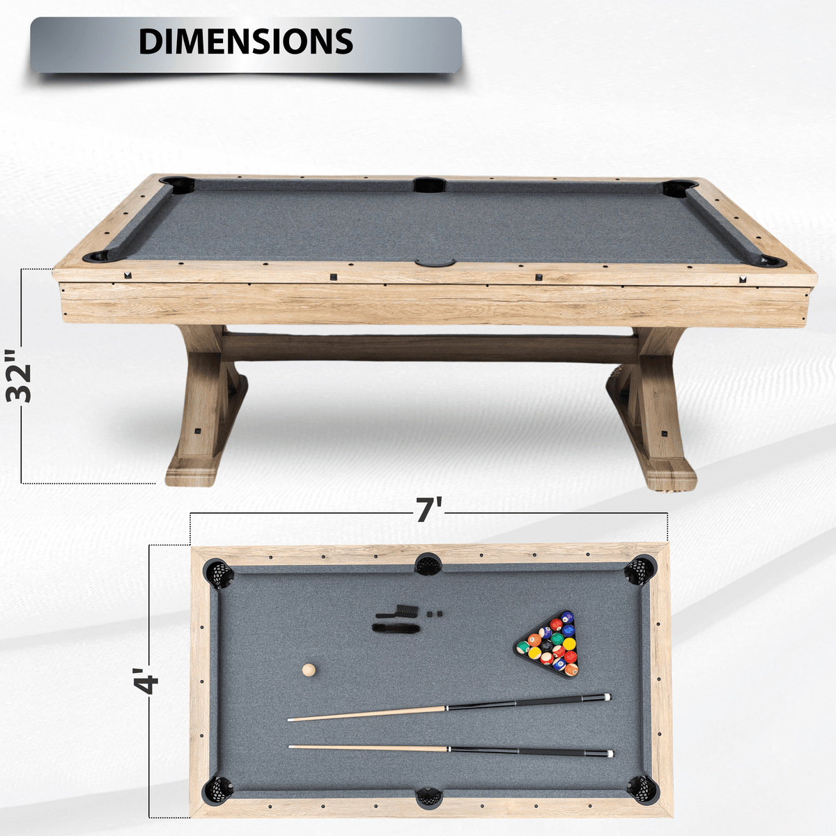 Rustic Oak "The Rockford" 7' Multi-Game Table With Benches