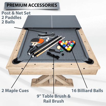 Rustic Oak "The Rockford" 7' Multi-Game Table Without Benches
