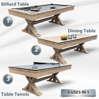 Rustic Oak "The Rockford" 7' Multi-Game Table With Benches