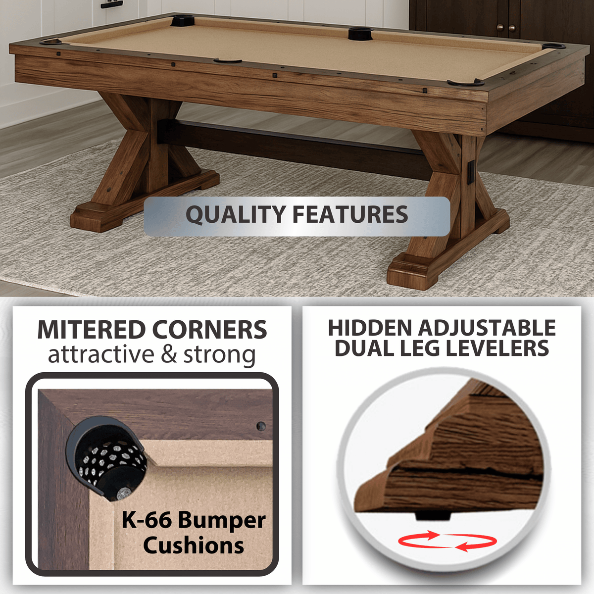 Espresso "The Rockford" 7' Multi-Game Table With Benches