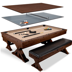 Espresso "The Rockford" 7' Multi-Game Table With Benches