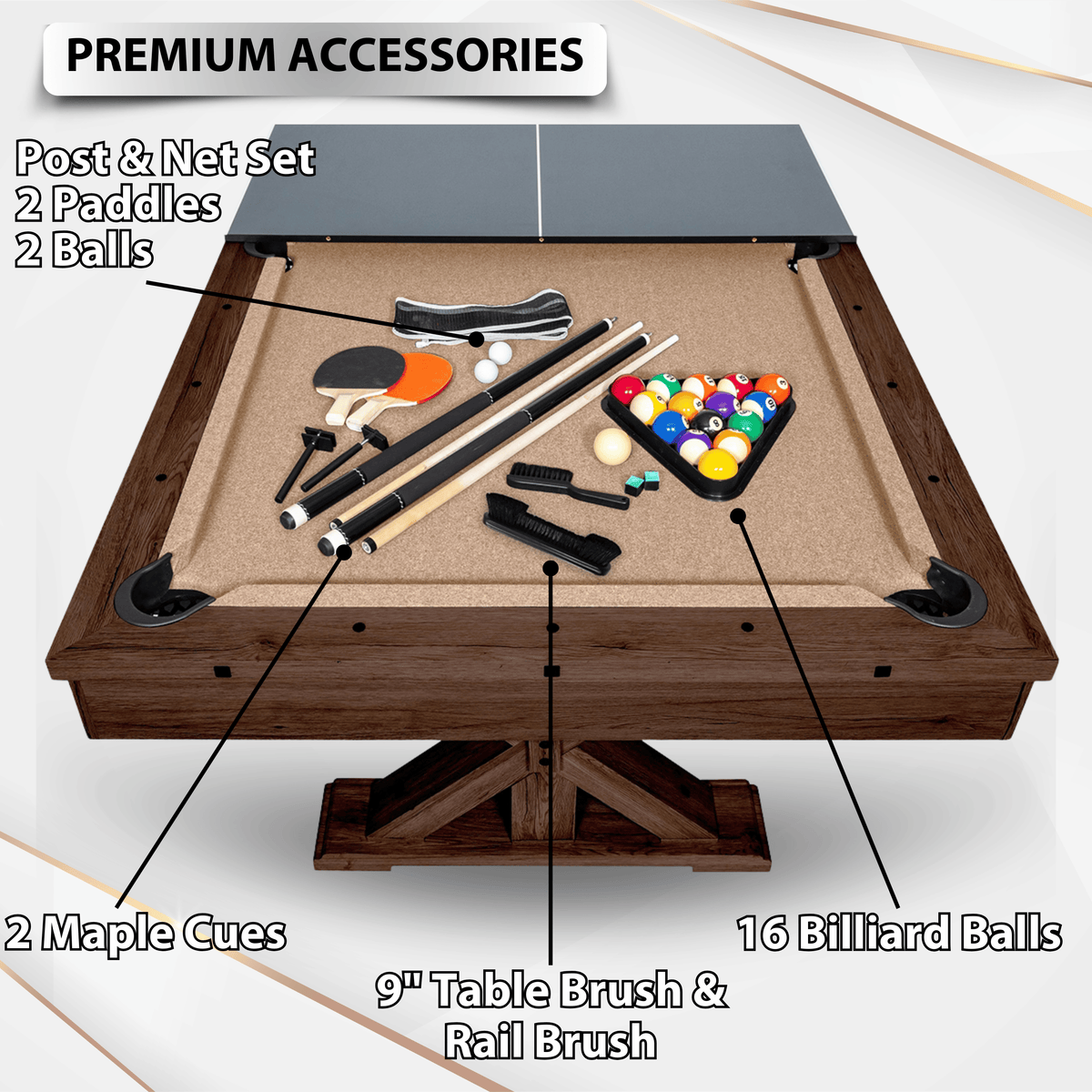 Espresso "The Rockford" 7' Multi-Game Table With Benches