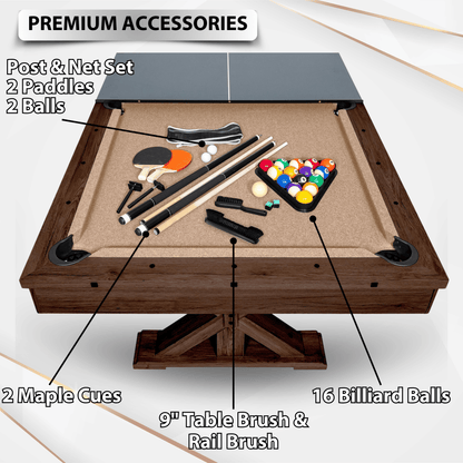 Espresso "The Rockford" 7' Multi-Game Table With Benches