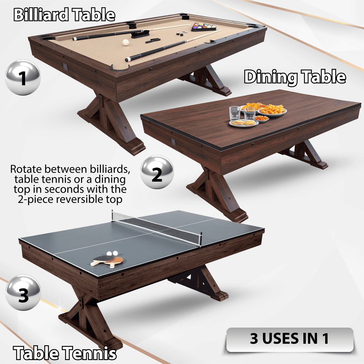 Espresso "The Rockford" 7' Multi-Game Table With Benches