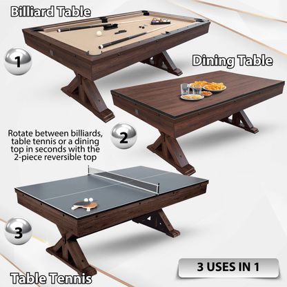 Espresso "The Rockford" 7' Multi-Game Table With Benches