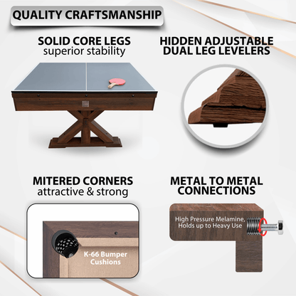 Espresso "The Rockford" 7' Multi-Game Table With Benches