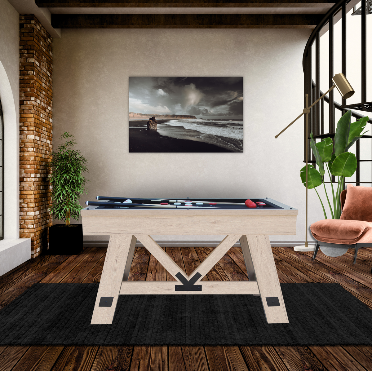 Rustic Oak "Baddah Bing" 54" Bumper Pool Table With Top