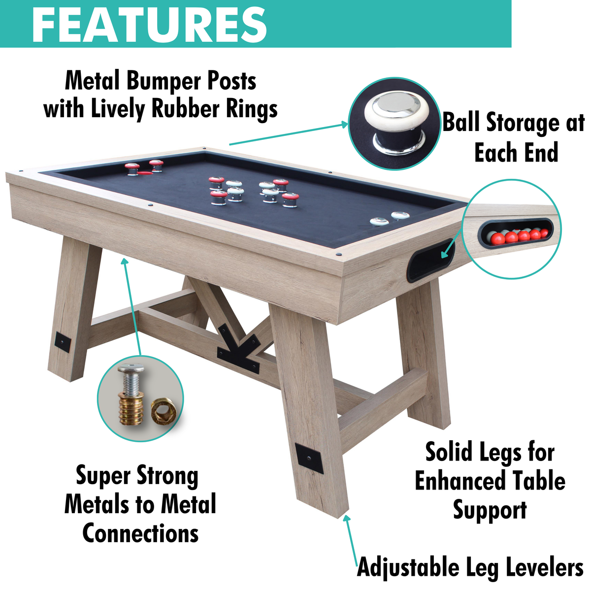 Rustic Oak "Baddah Bing" 54" Bumper Pool Table With Top
